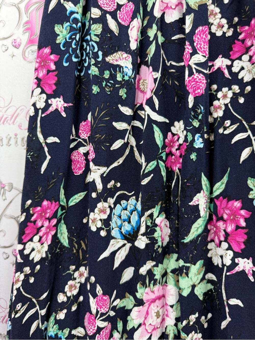 Dress long flowy braided Bohemian Floral Maxi Dress with Border Hem - Navy - Picture 5 of 16
